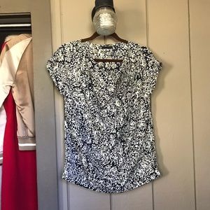 WE Black Patterned Draped Neckline Blouse